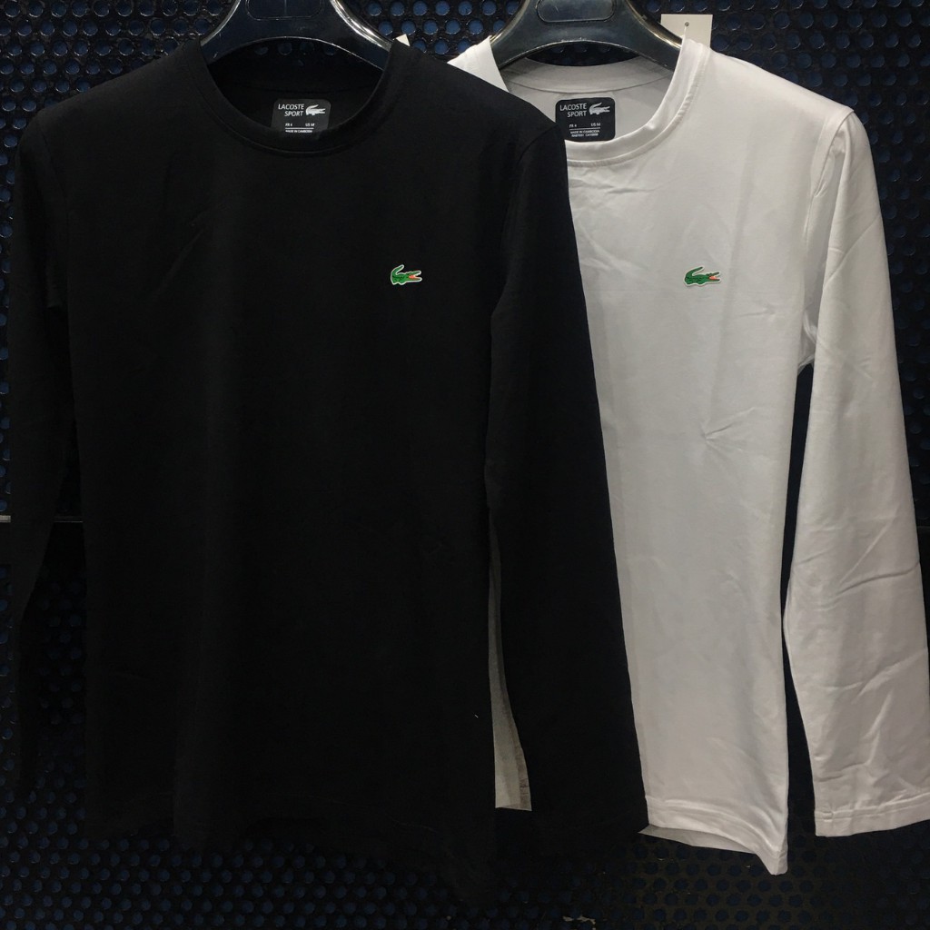 Áo thun dài tay cổ tròn nam - cotton co giãn 4 chiều - 2 màu : Trắng - Đen - thương hiệu con cá sấu