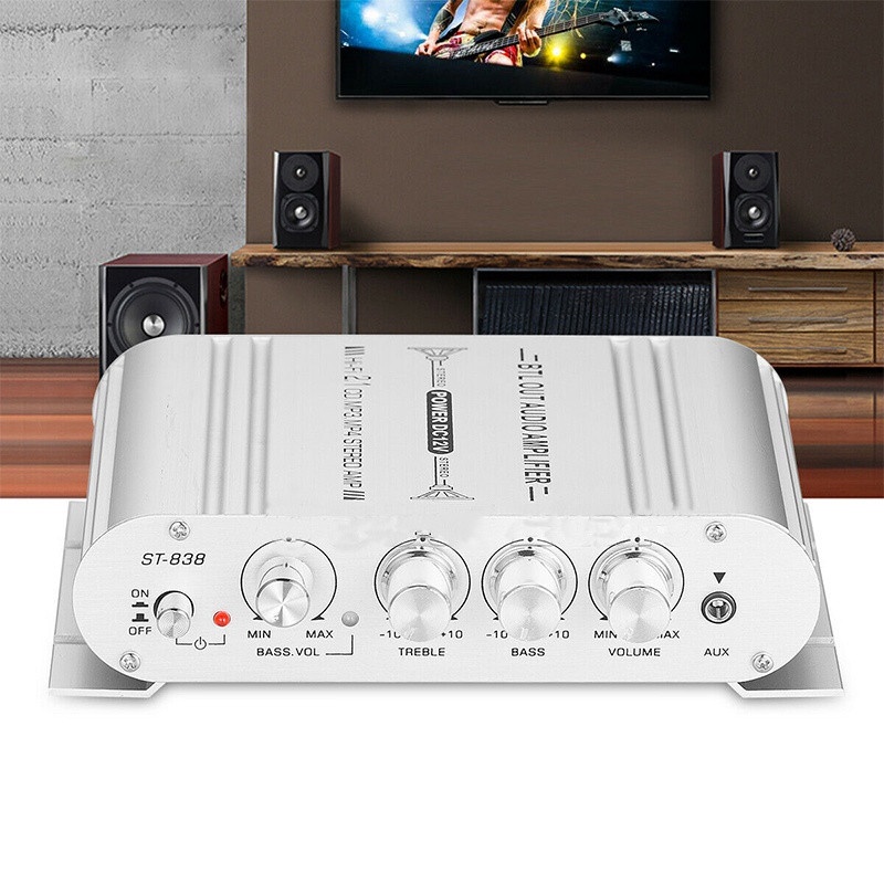 Ampli Mini Công Suất ST-838 12V Hi-Fi 2.1 Dùng Cho Xe Ô Tô, Xe Máy, Âm Thanh Gia Đình