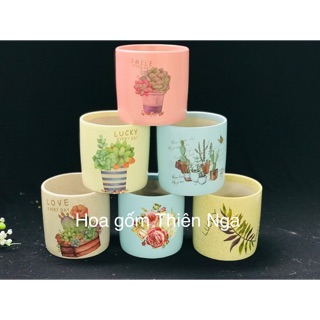 Chậu gốm sứ trụ tròn - cao 10,5cm x 10,5 cm