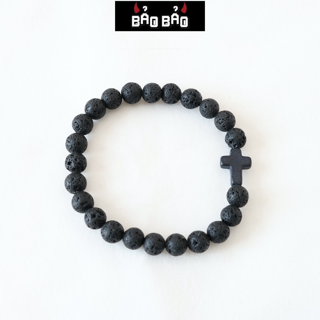 Vòng tay nam nữ thánh giá đá núi lửa, lắc tay nam nữ phong thuỷ thời trang - Bảo Bảo Store