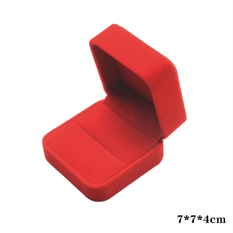 1 Hộp Đựng Trang Sức Nhẫn Đôi Vải Flannel 7x7x4cm Màu Đỏ/Đỏ/Đen/Đen/Đỏ
