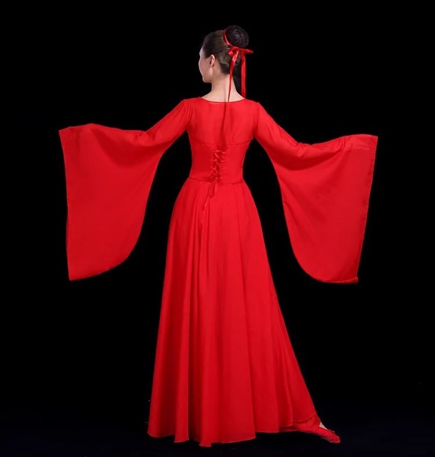 Trang phục múa cổ trang múa bung xoè mềm mại ( sẵn màu đỏ )