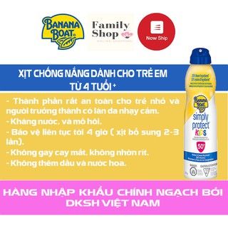 Banana Boat Xịt Chống Nắng Dành Cho Trẻ Từ 4 Tuổi.