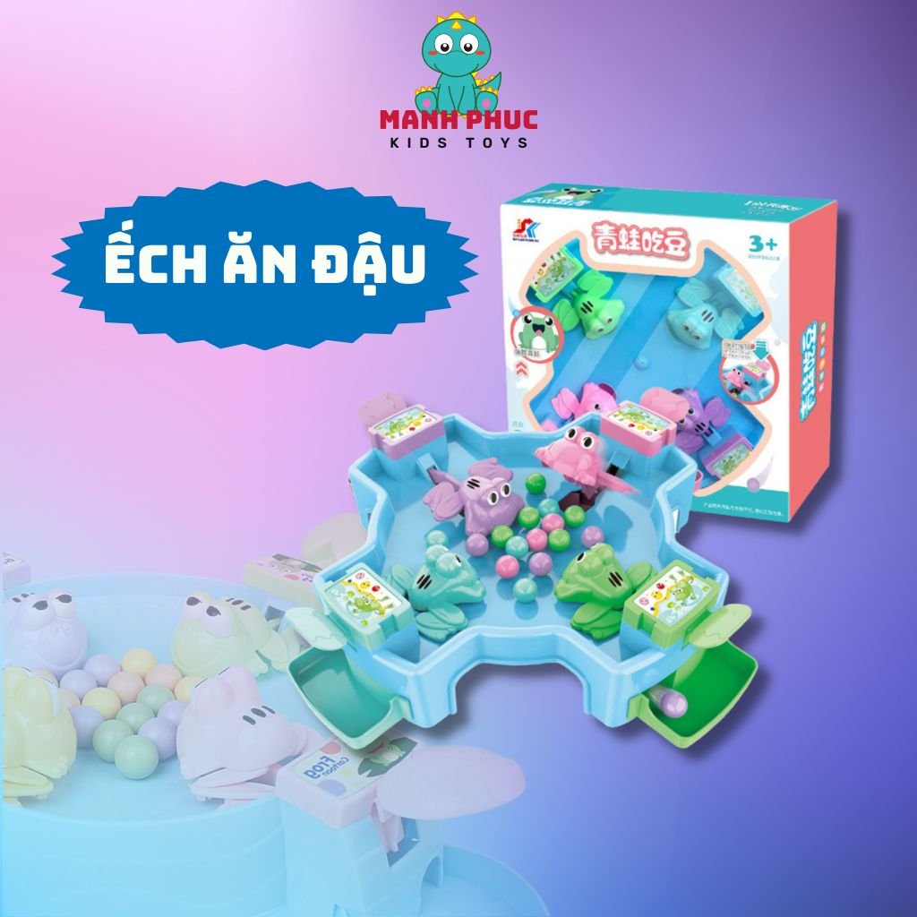 Đồ chơi ếch ăn đậu, bằng nhựa 4 người chơi, đồ chơi vui nhộn cho bé tặng kèm 40 hạt đậu.
