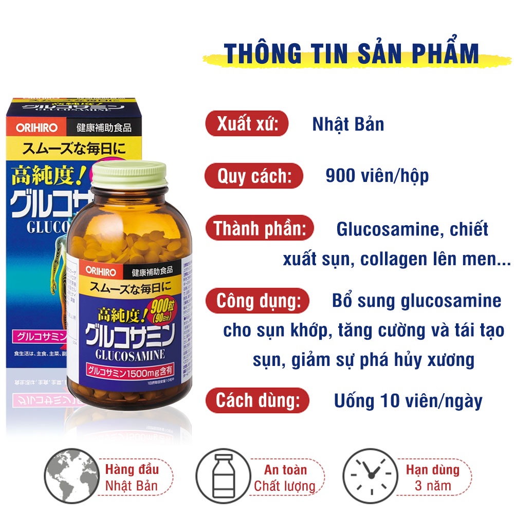 Viên xương khớp Glucosamine ORIHIRO Nhật Bản giảm đau xương khớp 950 viên, tăng cường sụn khớp, canxi, tránh loãng xương