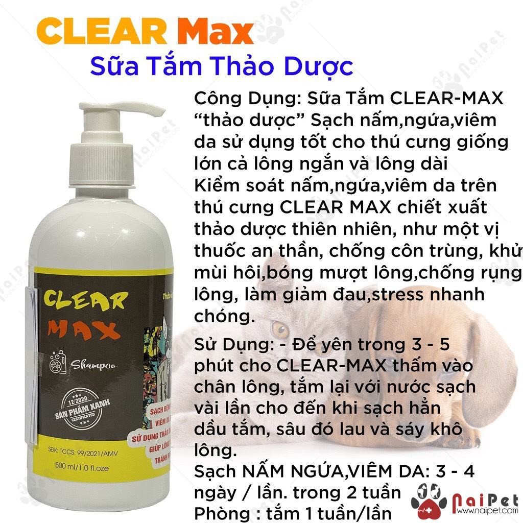 Sữa Tắm Trị Ve Rận Bọ Chét Mượt Lông Clear Amitavet 500ml