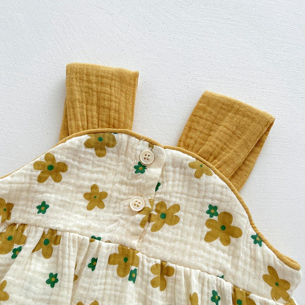 Bộ Trang Phục Gồm Áo Liền Thân Chất Liệu Cotton Mềm Mại Họa Tiết Hoa Kèm 1 Băng Đô Nơ Dành Cho Bé Trai Và Bé Gái