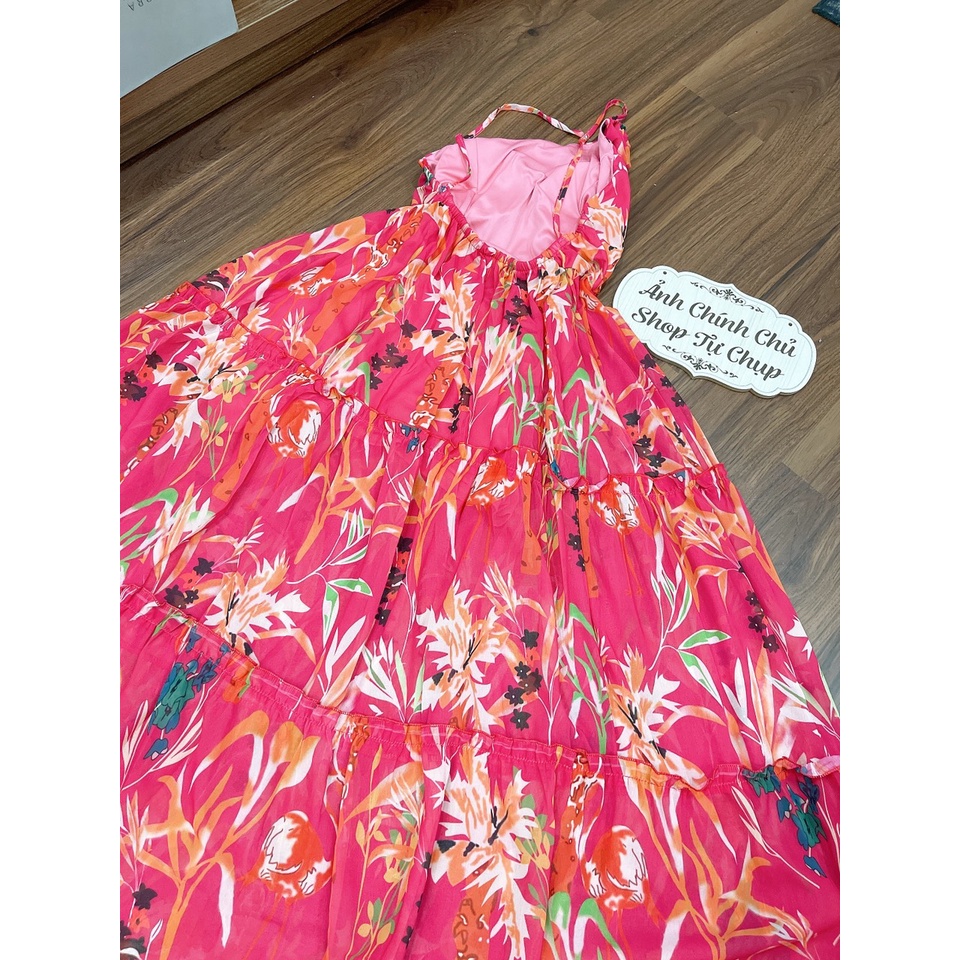 [NEW] Đầm maxi đi biển hoa đỏ lệch vai