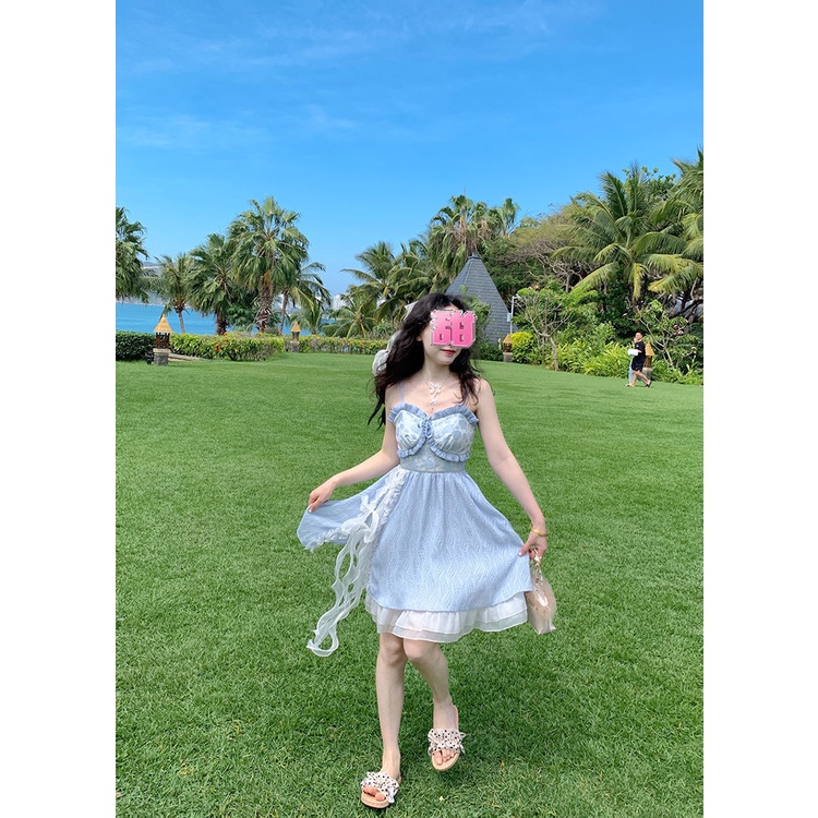 Đầm Hai Dây Thắt Nơ Phong Cách Pháp Thời Trang Mùa Hè Mới Dành Cho Nữ 2022