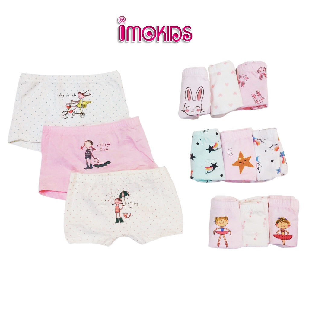 Set 3 quần chip đùi Teengo bé gái 10-30kg quần lót trẻ em cotton xuất Âu mềm mịn thoáng mát chíp bé gái nhiều mẫu