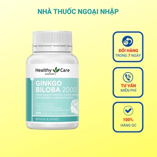 Viên bổ não (100v) tăng tuần hoàn máu não, trí nhớ cho bé từ 12 tuổi và người già Healthy Care Ginkgo Biloba 2000mg, Úc
