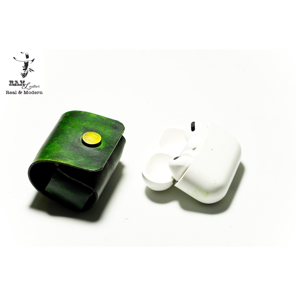 Bao Da Airpod Pro RAM Leather Da Bò Italia Vegtan Xanh Lá