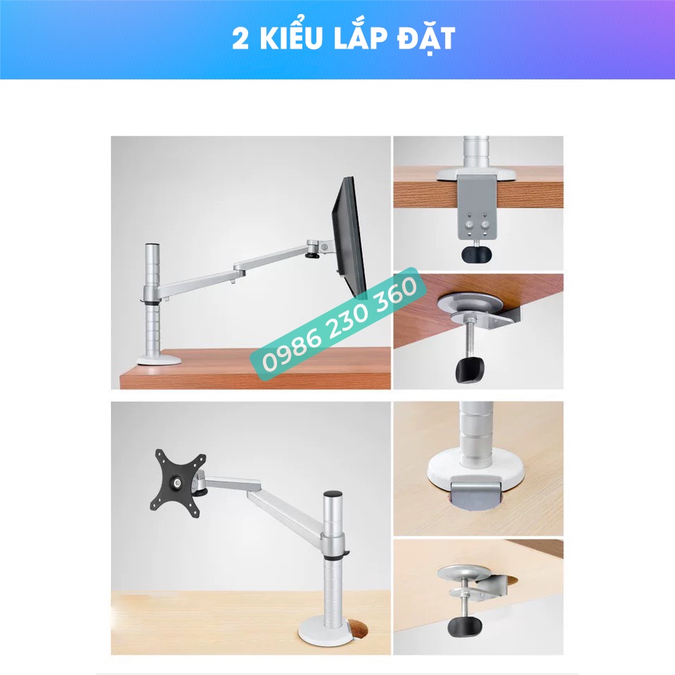 OA-7X | Giá Treo Màn Hình  24 - 27 - 32 Inch  - Kèm Tay Treo Đỡ Laptop 10 - 15.6 Inch -  Hợp Kim Nhôm Cao Cấp