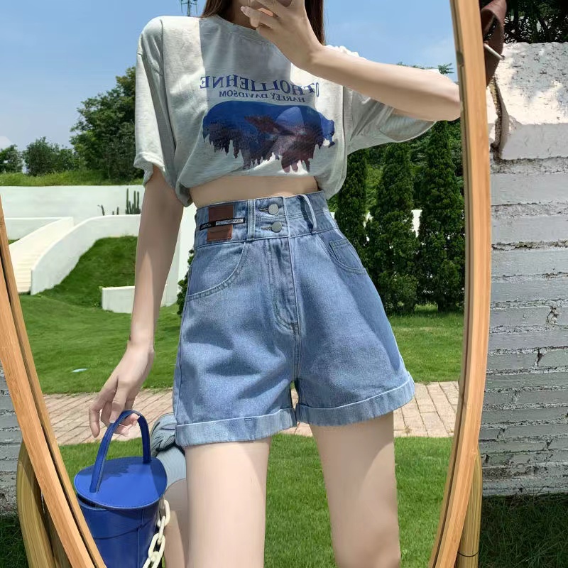 Quần Short Denim Lưng Cao Ống Rộng Thời Trang Mùa Hè Hàn Quốc Dành Cho Nữ