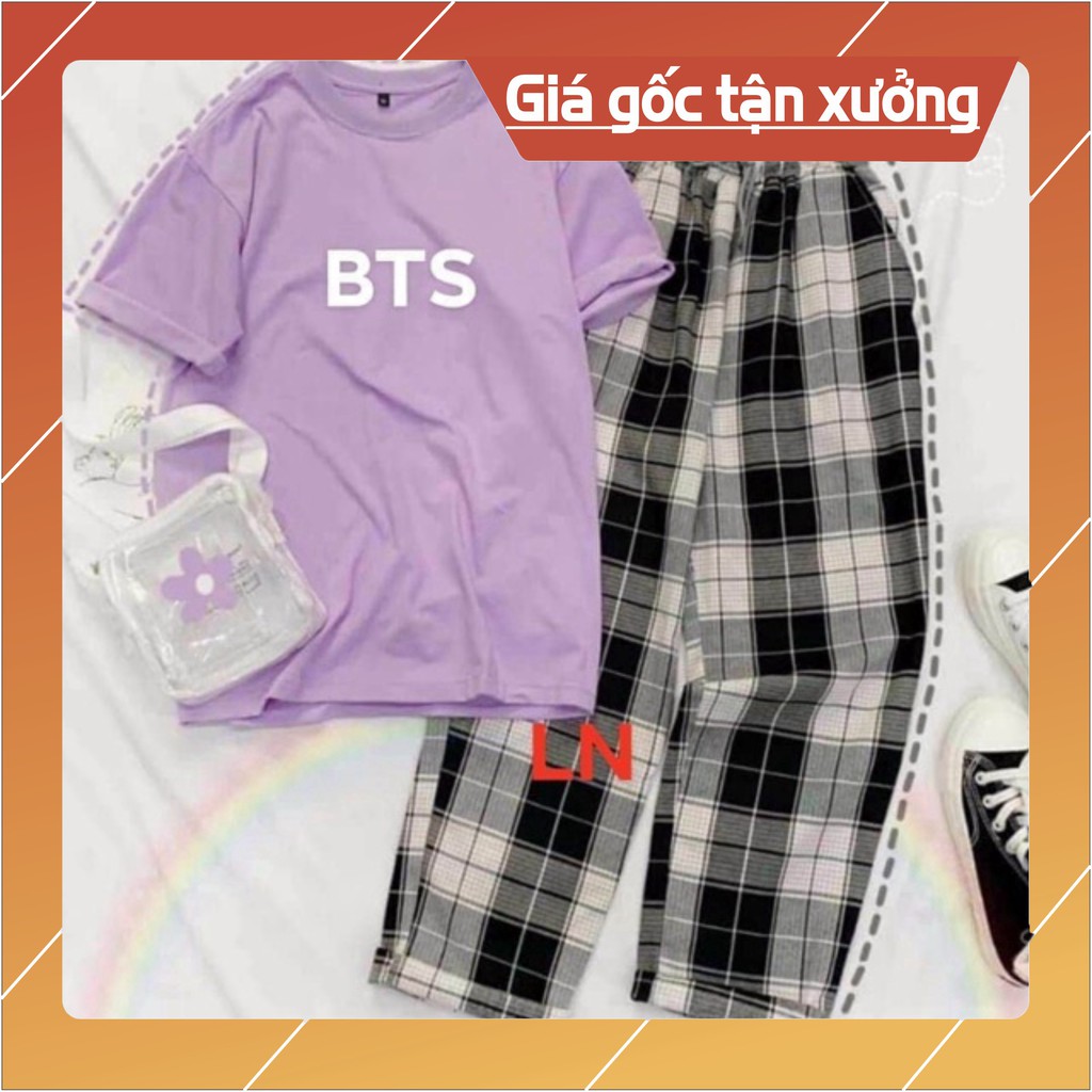 Áo phông BTS + quần kẻ LN12