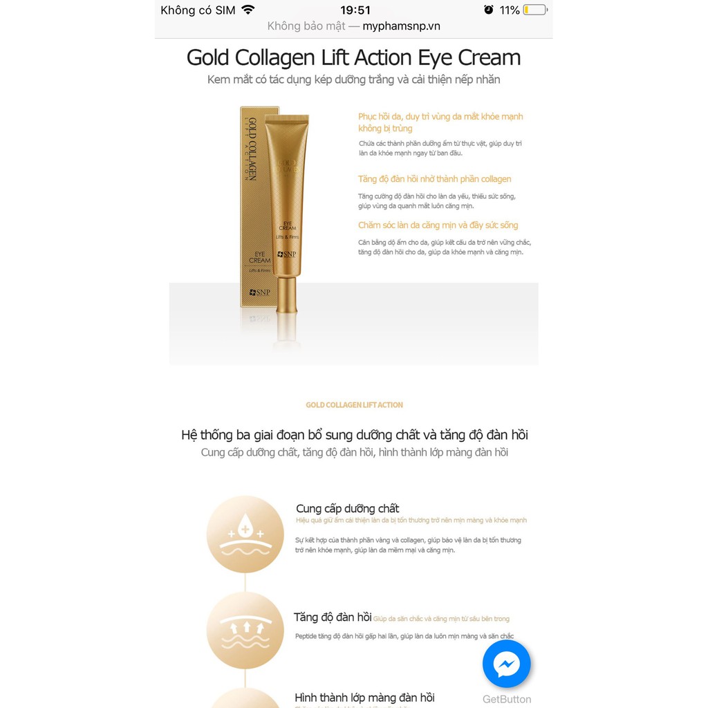 Kem mắt nâng cơ GOLD COLLAGEN LIFT ACTION EYECREAM SNP