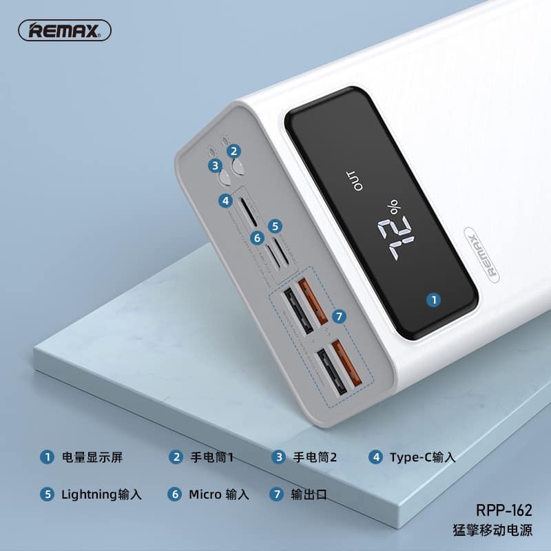 PIN DỰ PHÒNG REMAX 50.000MAH RPP-162 CÓ LED VÀ ĐÈN FULLBOX