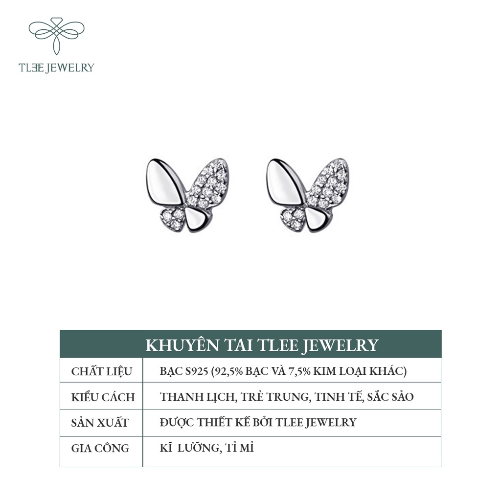 Khuyên tai bạc nữ TLEE hồ điệp nhỏ nạm đá xinh xắn NCJ B0184