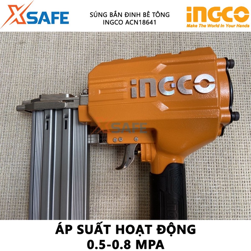 Máy bắn đinh bê tông dùng khí nén INGCO ACN18641 khả năng tải 70 pcs, kích thước đinh 18-64mm, hoạt động mạnh mẽ