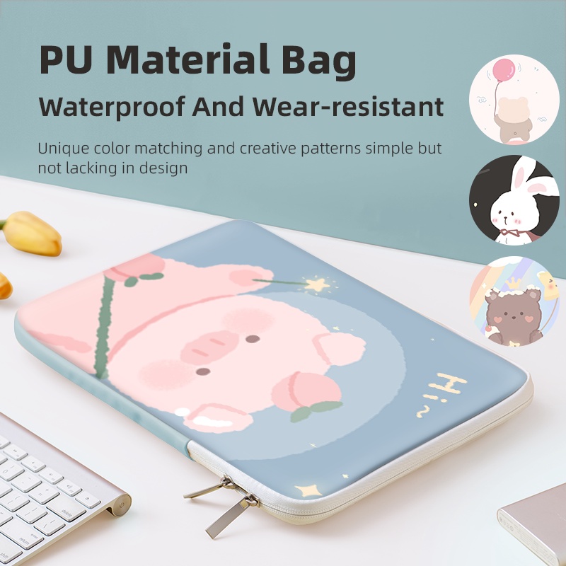 Túi Đựng Laptop Bằng Da PU Họa Tiết Hoạt Hình Cho Lenovo Acer HP Asus Dell 10 11 12 13 14 15 inch