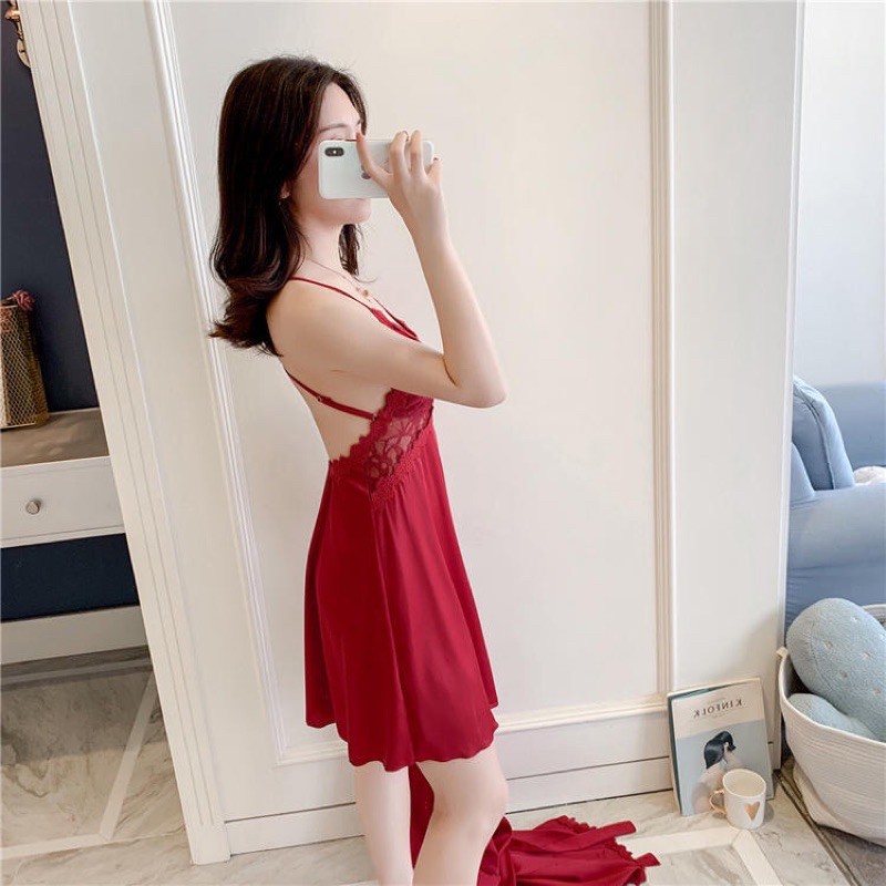 Váy Ngủ Sexy Hoa Nhí Cao Cấp Kenshop0602  - Đầm Ngủ Lụa Satin Quảng Châu