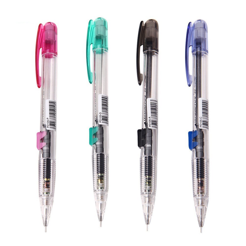 Bút chì kim Pentel TECHNICLICK, viết chì bấm giữa thân nhựa trong PD105T/ PD107T nét 0.5/ 0.7mm