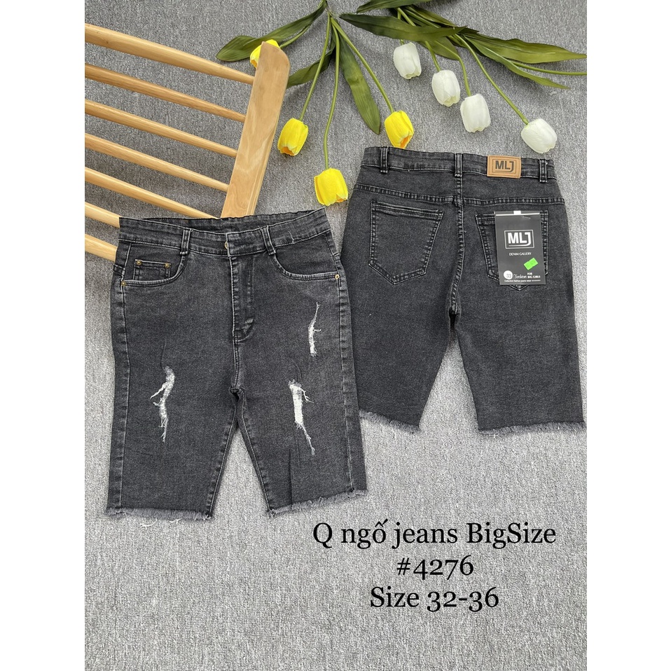Quần jeans ngố dành cho BigSize Lưng cao, co dãn mạnh, màu xám lông chuột rách kiểu 4276 MLJ