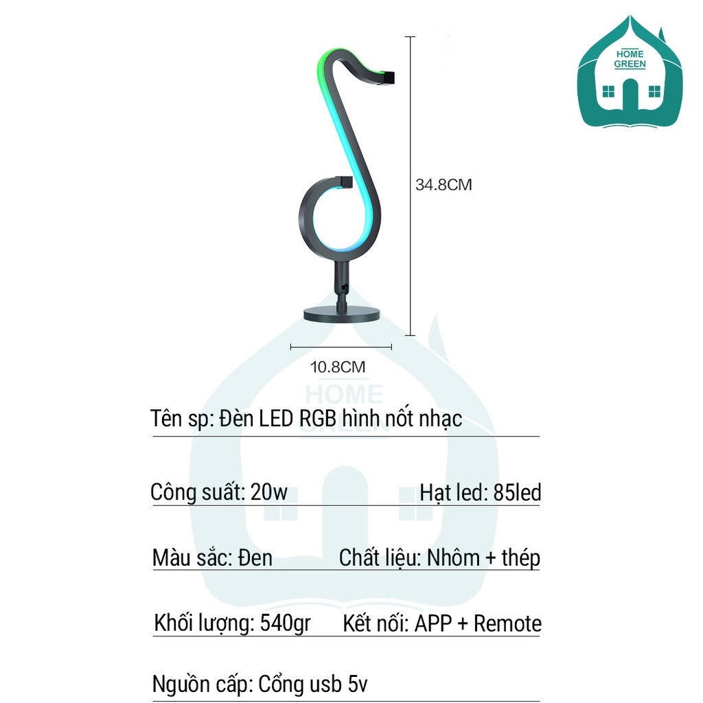 Đèn Led hình nốt nhạc ARGB cảm biến theo nhạc điều khiển qua app điện thoại + Remote