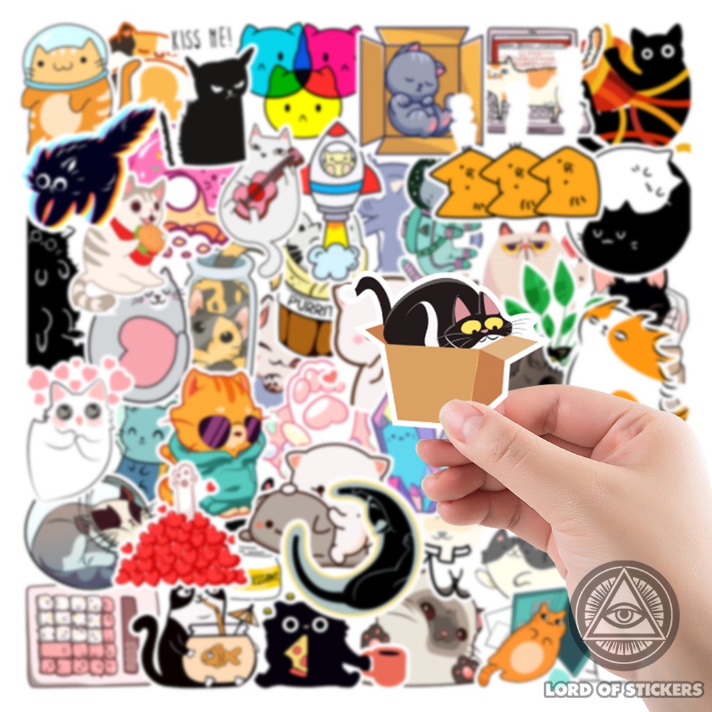 Set 50 Miếng Dán Phong Cách Hoạt Hình Mèo Cute Sticker Chibi Cat Chống Thấm Nước Trang Trí Mũ Nón Bảo Hiểm, Laptop, Sổ