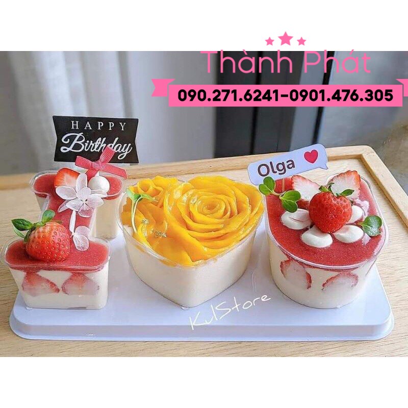 5 Bộ hộp mica kèm chữ I + U hoặc chữ LOVE đựng bánh mousse, tiramisu, panna cotta
