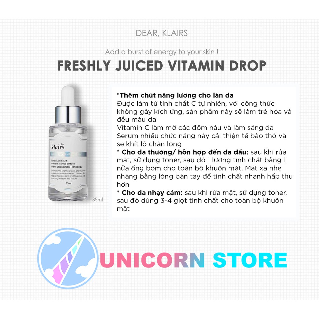 Klairs Freshly Juiced Vitamin Drop Tinh chất Vitamin C cho da nhạy cảm