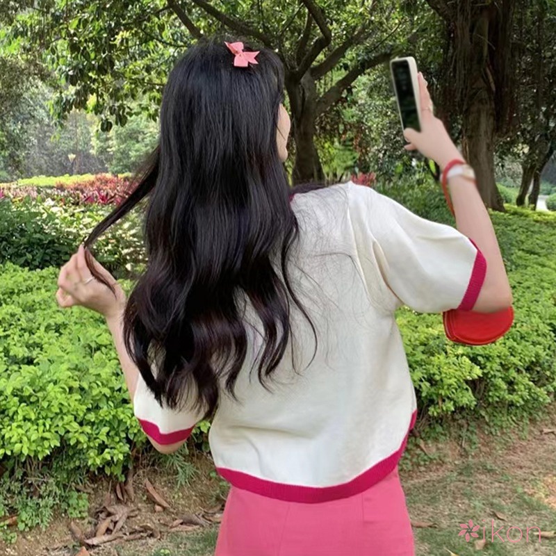 Áo Thun Crop Top Tay Ngắn Dáng Rộng In Hình Trái Tim Kiểu Hàn Quốc