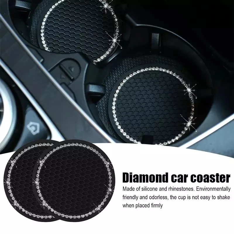 1 Miếng Lót Ly Cách Nhiệt Chống Trượt Hình Tròn Bằng Cao Su Mềm Dát Kim Cương 7cm Trang Trí Nội Thất Xe Hơi