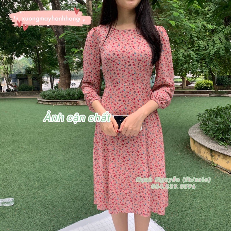 Váy hoa nhí dài tay vintage - Váy dài tay mùa thu