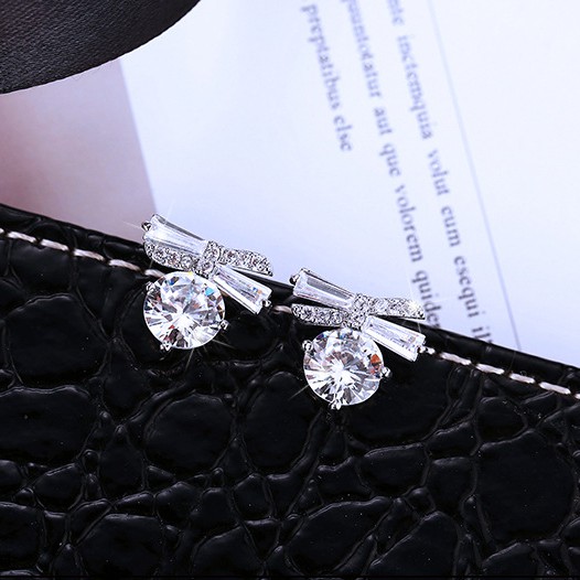 Bông tai nơ đính đá chuôi bạc 925 cao cấp dành cho nữ - Mely VV54