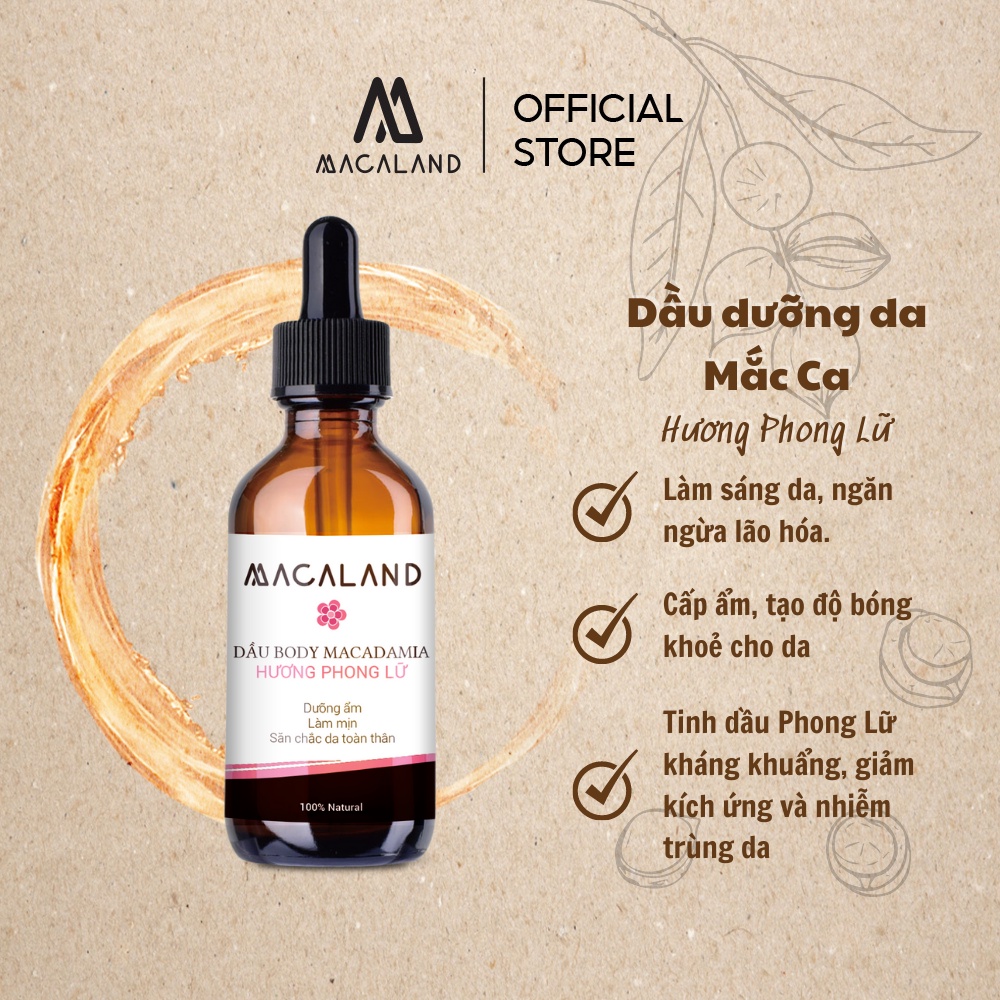 Dầu massage body tinh dầu Mắc Ca và Phong Lữ MACALAND 50ml giúp dưỡng ẩm, bảo vệ da ngăn ngừa lão hóa và giảm kích ứng