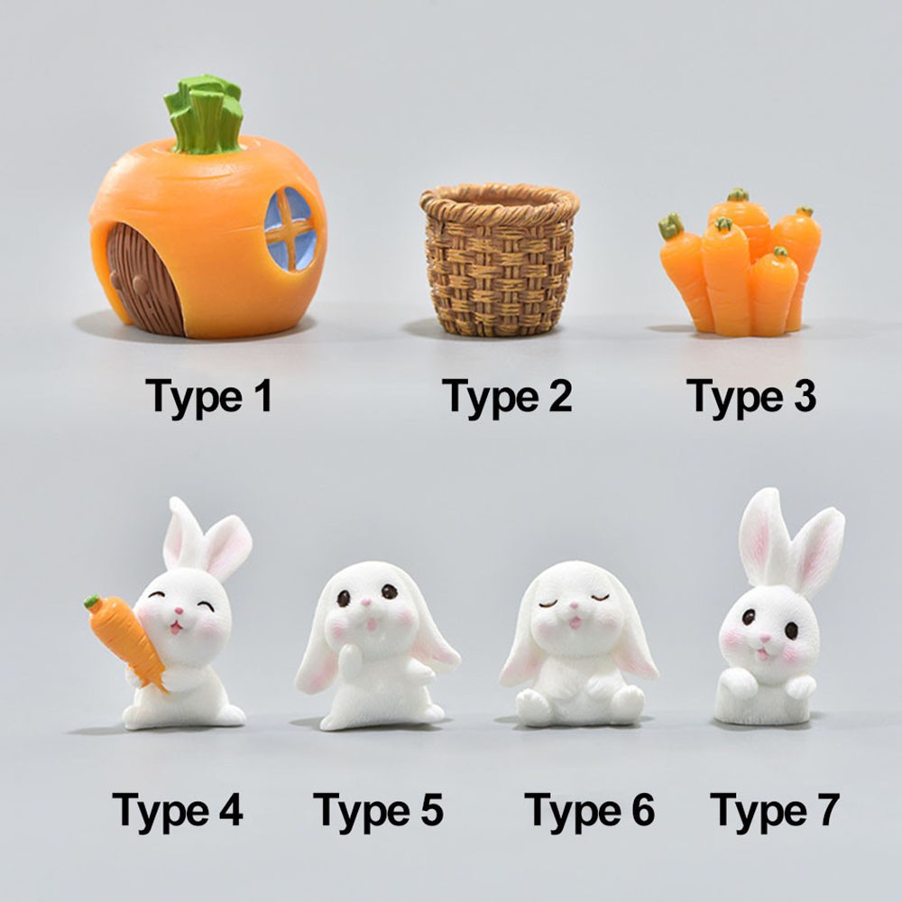 Đồ trang trí thỏ ăn cà rốt hoạt hình mini bằng nhựa resin thủ công trang trí tiểu cảnh sân vườn