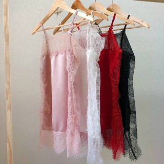 Đầm ngủ phi lụa phối ren 2 dây - A5UM38
