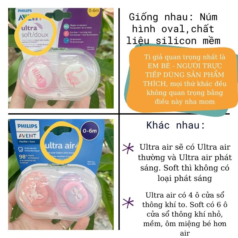 Ti giả Avent Ultra Air, Ultra Soft chỉnh nha đầu dẹt chính hãng