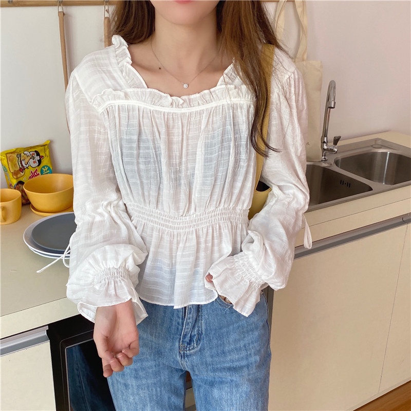 Áo Sơ Mi Nữ Tay Dài Cổ Thắt Cà Vạt Kiểu Mới 37207