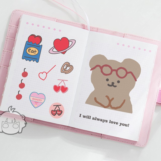 Sticker Trang Trí Dán Sổ, Đồ Dùng Gấu và Trái Tim Style Hàn Quốc