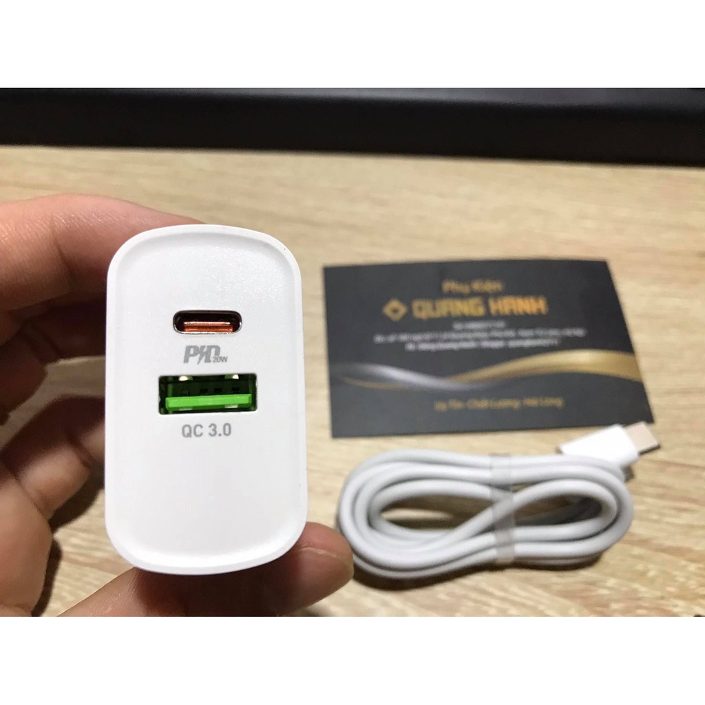 🌟🌟Bộ Củ + Cáp Sạc Nhanh 20W HOCO C80 PD+ QC3.0 có 2 cổng ra + Cáp Sạc Type C - Lingtning Cốc sạc nhanh với dòng 20W