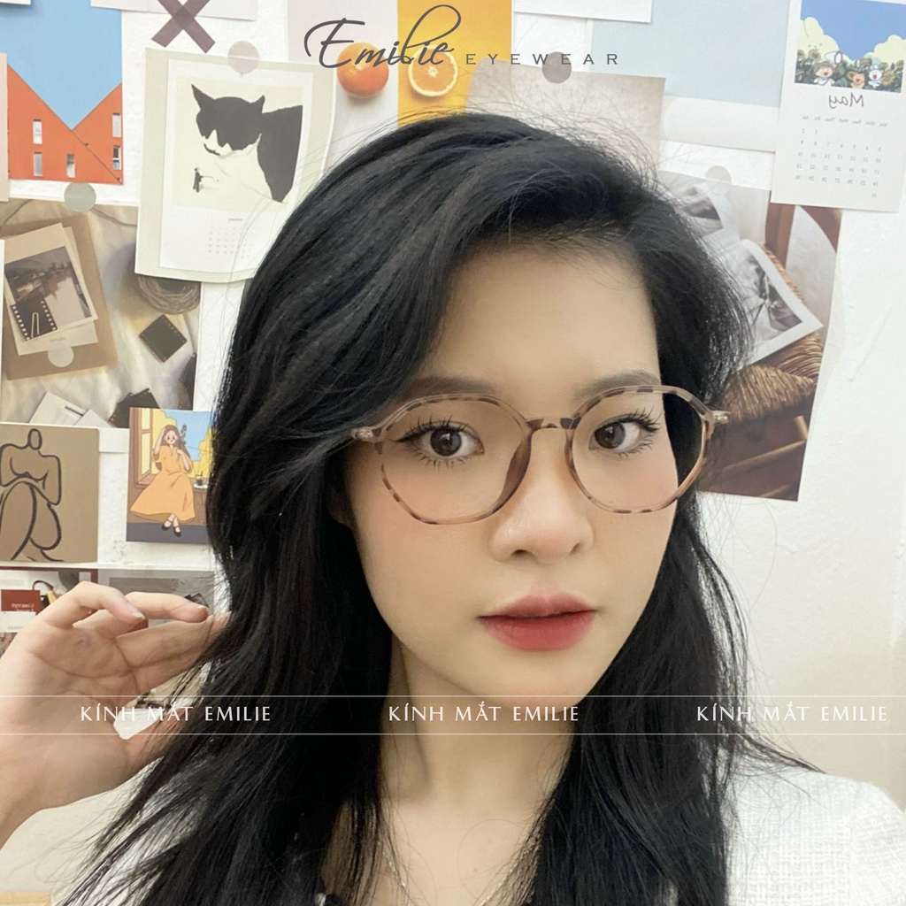 Gọng nhựa tròn nam nữ góc cạnh mảnh nhẹ nhựa dẻo hàng cao cấp Kính mắt Emilie phụ kiện thời trang 7140