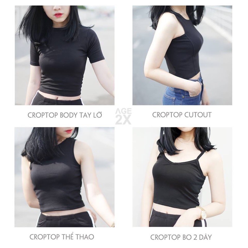 ÁO CROP TOP AGE2X freesize <55kg ôm, dài ngang rốn, thun borip hàng VNXK, trong BST Áo croptop Borib AGE2X 2021