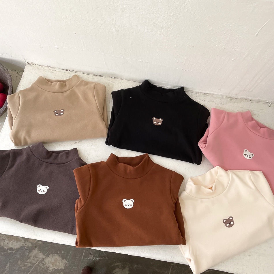 Hàng Mới Về Áo Thun Tay Dài Vải Cotton Màu Trơn Phong Cách Hàn Quốc Thời Trang Mùa Đông Xinh Xắn Cho Bé Gái