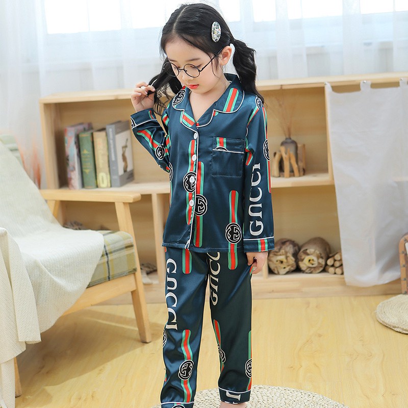 Bộ pijama lụa dài tay xuất xịn, Đồ ngủ trẻ em cao cấp cho bé trai gái từ 6-28kg