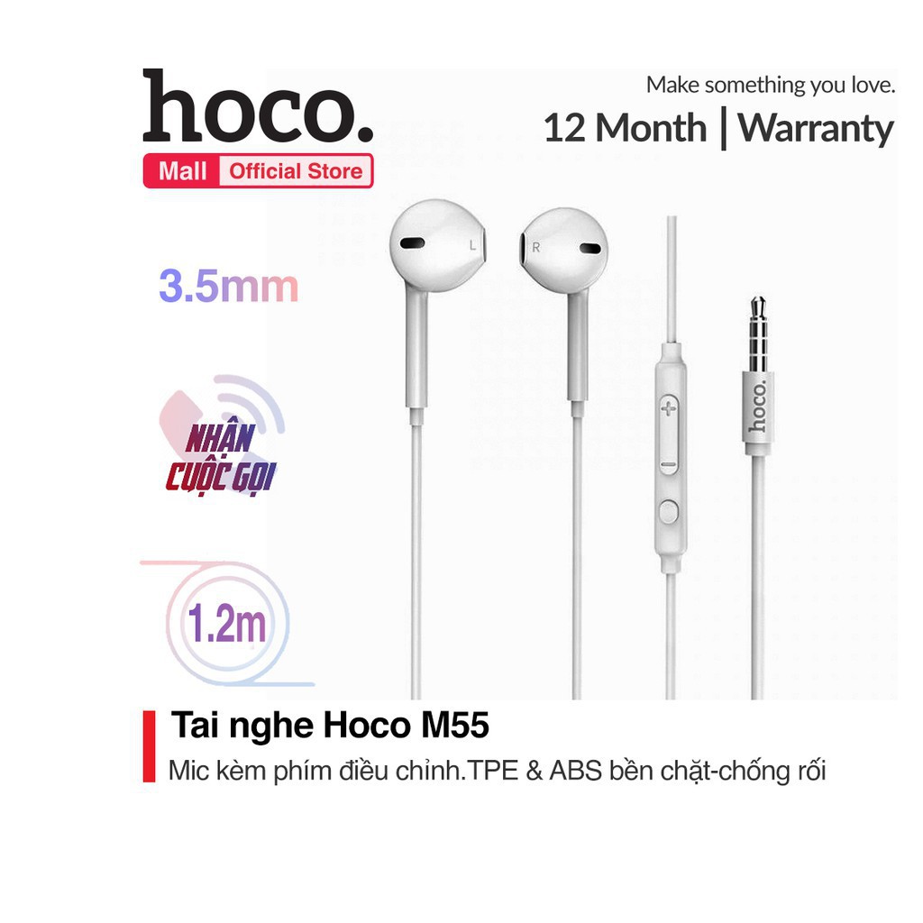 [ Giá siêu rẻ,chính hãng 100% ]  Tai nghe nhét tai Hoco M55 phím điều chỉnh âm lượng kèm mic thoại Jack 3.5mm dành cho S