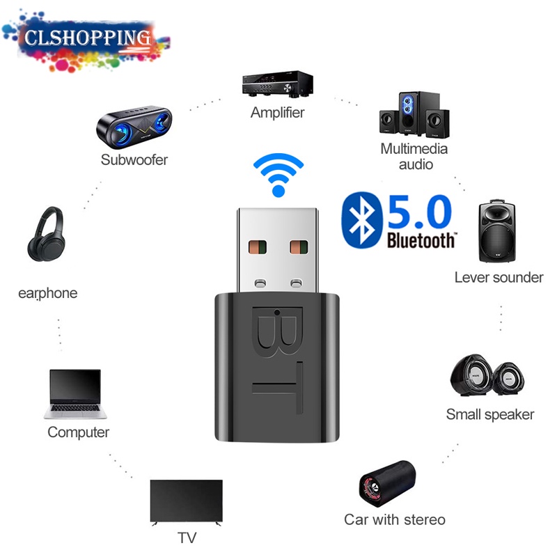 USB thu phát âm thanh Bluetooth 5.0 không dây 2 trong 1 với lỗ cắm 3.5mm dành cho ô tô / TV / tai nghe