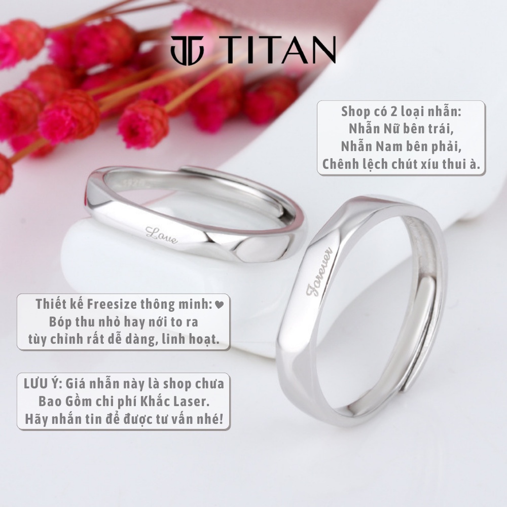 Nhẫn đôi nam nữ khắc tên, nhẫn thời trang freesize thanh lịch phù hợp làm quà tặng màu bạc 925 không gỉ Titan Shop