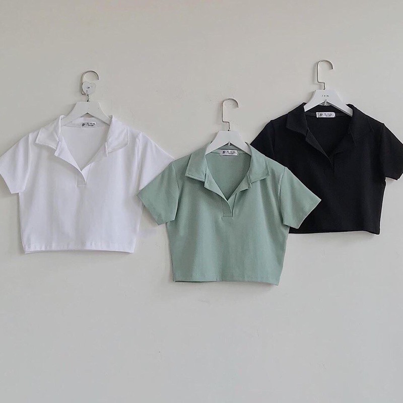 Áo croptop cổ bẻ polo siêu tôn dáng, áo thun polo dáng ôm siêu đẹp